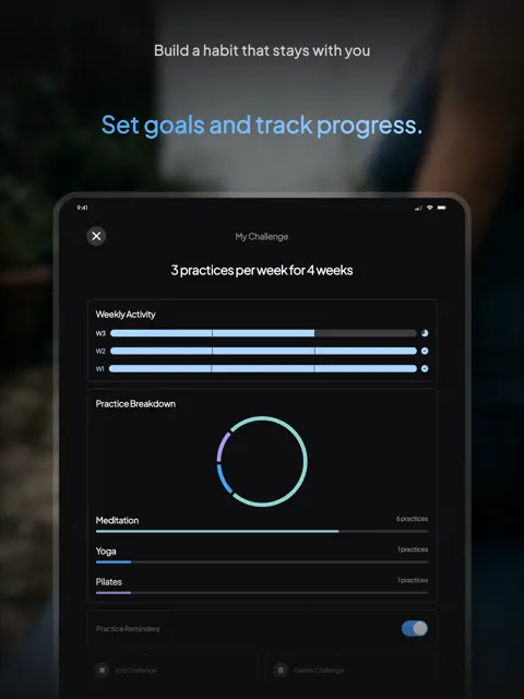 Meditation Down Dog progress tracking screen